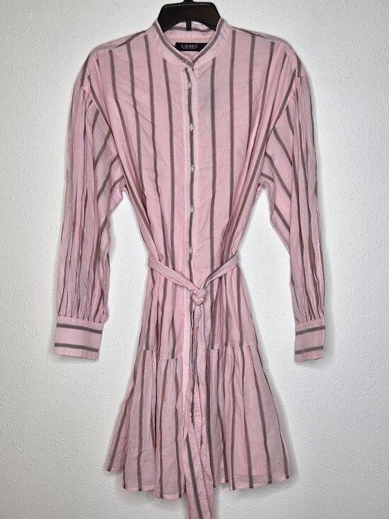 Lauren Ralph Lauren Dresses & Skirts - Lauren Ralph Lauren Striped Voile Blouson Sleeve Shirtdress Dress Rose Blush